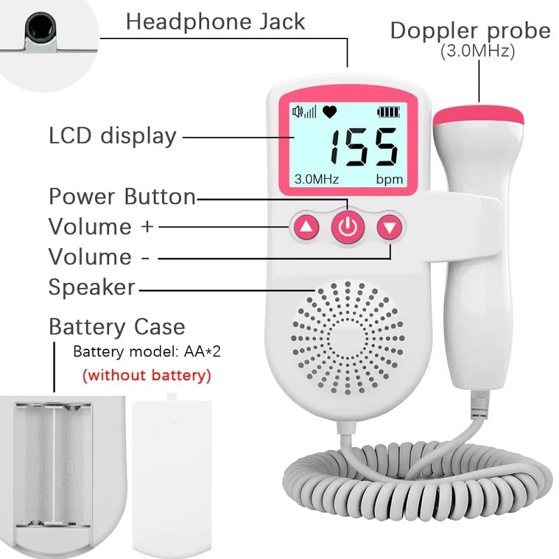 Fetal Doppler Heart Rate Monitor Home Pregnancy Baby Fetal Heart Rate Sound Detector - Image 3